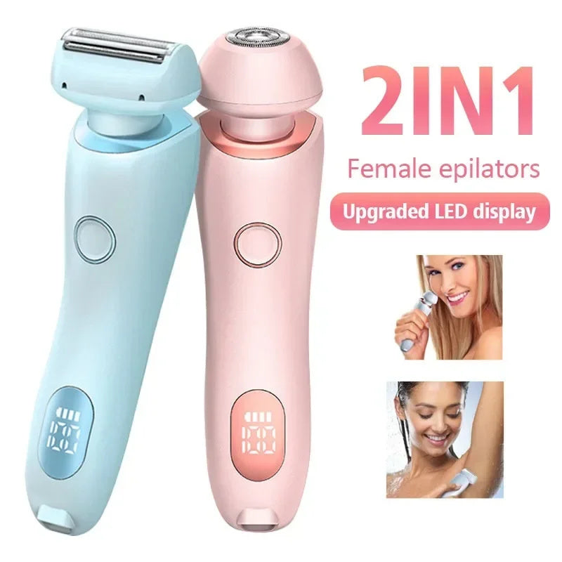 2 In 1 Hair Removal Epilator USB Rechargeable Trimmer Women Body Razor Face Leg Armpit Bikini Hand Pubic Shaver Hair Remover - AmberOcean